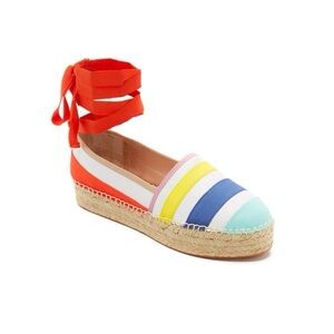 Kate Spade Leena Rainbow Striped Lace up Espadrilles Platform Flats Size 8 M